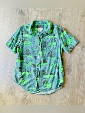 Cat & Jack Dino Button Down Shirt Boys Small 6/7